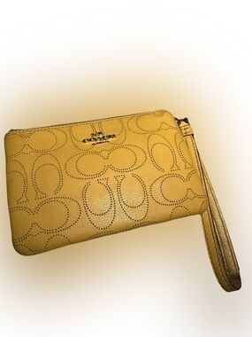 Coach Mustard Perforated Signature Leather Wristlet